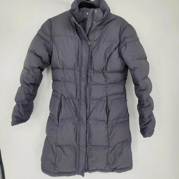 Garnet hill charcoal puffer feather jacket mid leghnth size 4 - Picture 1 of 7